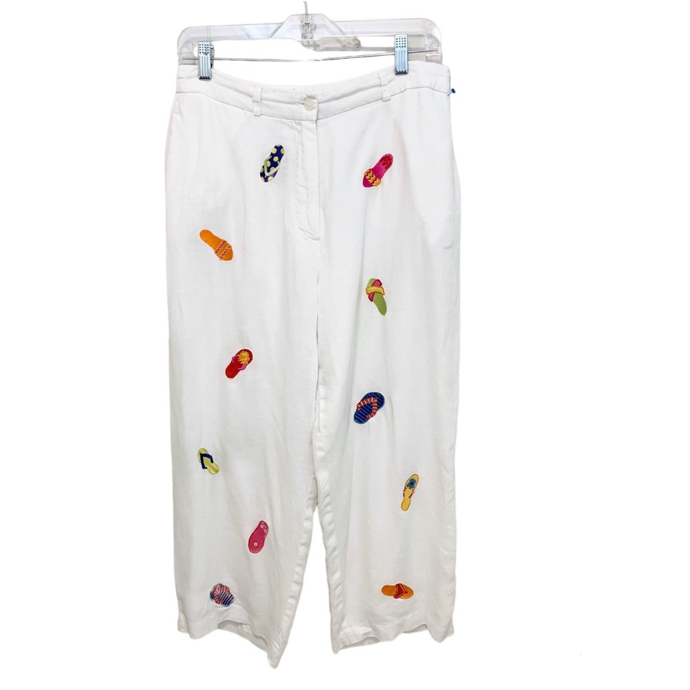 Saint Tropez West Pants Linen White Flip Flops 10